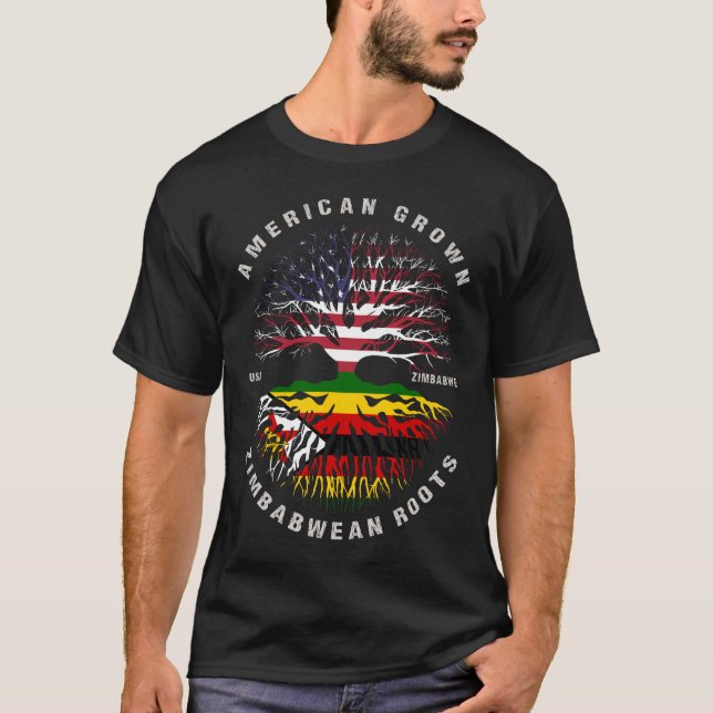 Flag "American Grown Zimbabwewe Roots Zimbabwe" T-Shirt (Vorderseite)