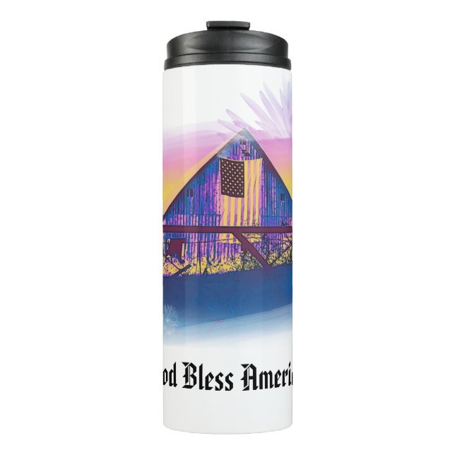 *~* Flag American Old Barn GOD BLESS AMERICA AP16 Thermosbecher (Vorderseite)