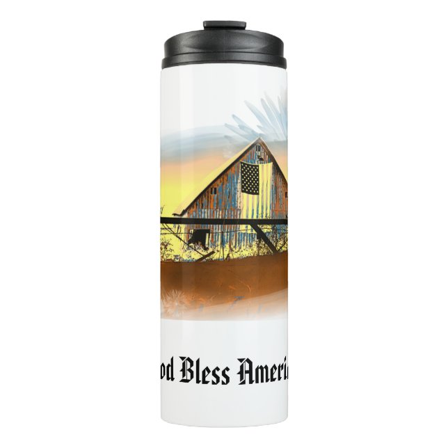 *~* Flag American Wood Barn GOD BLESS AMERICA AP16 Thermosbecher (Vorderseite)