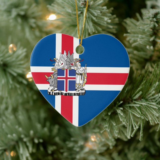 Flag and coat of arms of Iceland Keramik Ornament (Baum)