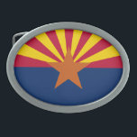 Flag Arizona: Stern, der Kupfer-Staat Ovale Gürtelschnalle<br><div class="desc">Die Arizona-Fahne, ein lebendiges Zeugnis der einzigartigen Landschaft und der reichen Geschichte des Staat, erzählt eine Geschichte von kontrastierender Schönheit und bleibender Kraft. Sein Design, ein Meisterwerk der Einfachheit und Symbolik, prägt das Wesen des Grand Canyon Staat. - Die obere Hälfte der Fahne wird von einer auffallenden Anzeige von dreizehn...</div>