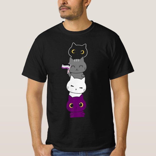 Flag Asexualität Tier Katze Ace Pride Demisexual T-Shirt (Vorderseite)
