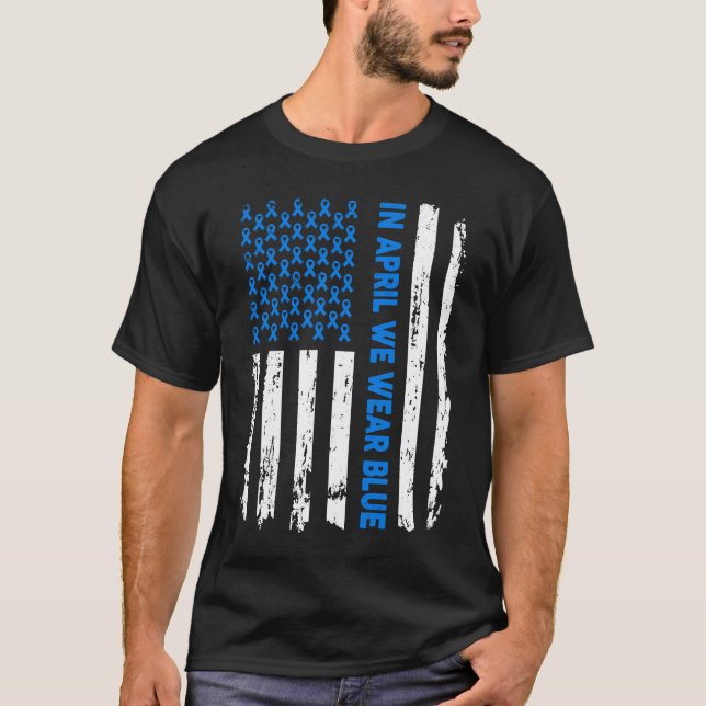 Flag Autism In April We Wear Blue Autism Awareness T-Shirt (Vorderseite)