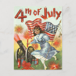 Flag Cannon Girl Fireworks Firecracker Postkarte