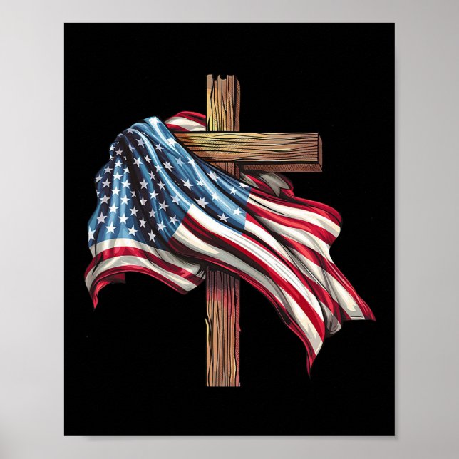 Flag Cross für patriotische US-Christen beunruhigt Poster (Vorne)