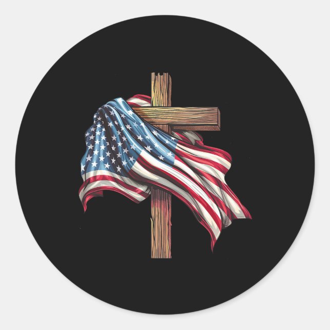 Flag Cross für patriotische US-Christen beunruhigt Runder Aufkleber (Vorderseite)