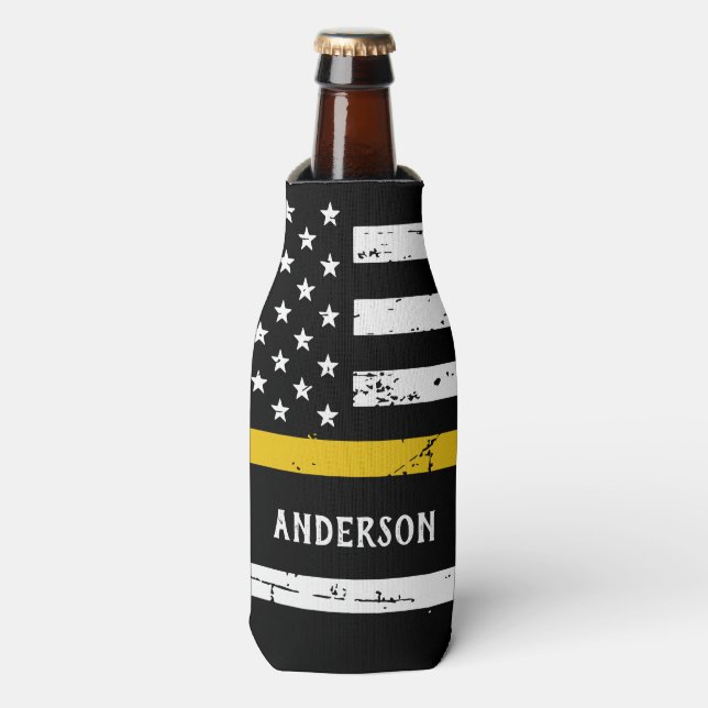 Flag der dünnen Goldlinie Personalisiert 911 Dispa Flaschenkühler (Flaschenvorderseite)