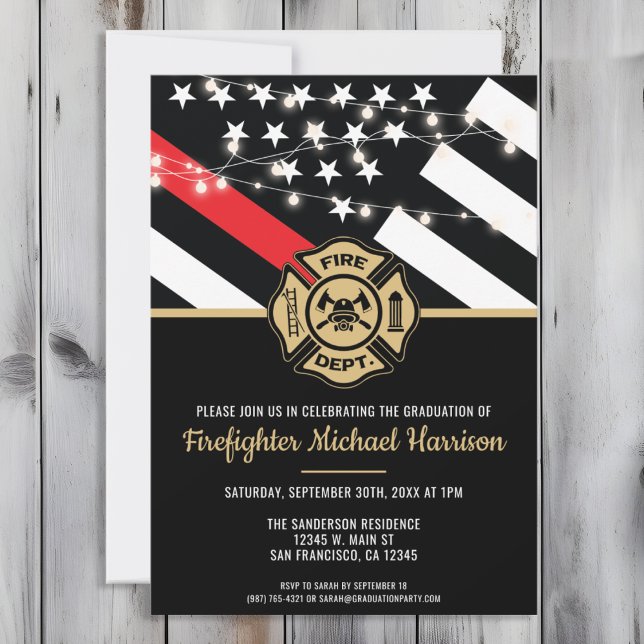 Flag der Feuerwehr-Akademie Abschluss Red Line Einladung (Perfect invitation to invite guests to celebrate the new fire academy graduate in fire fighting!)
