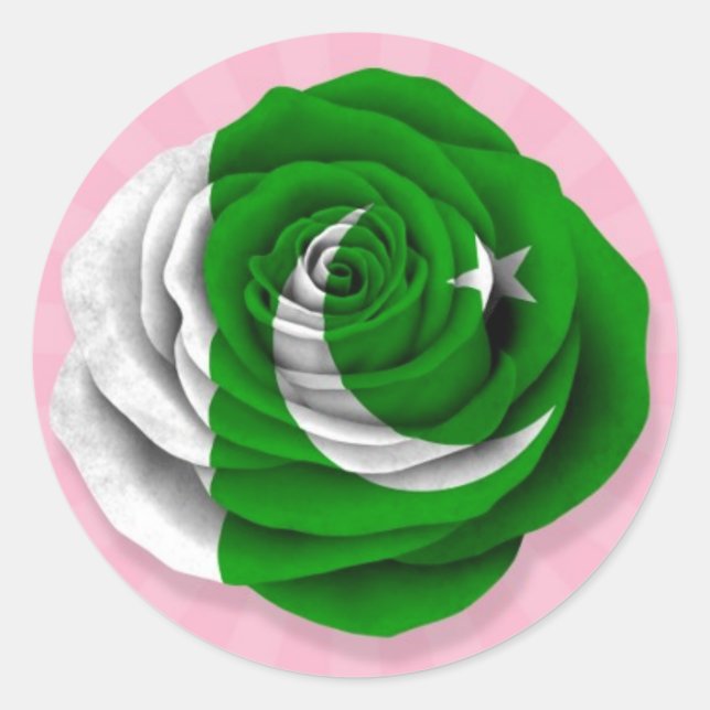 Flag der pakistanischen Rose in Rosa Runder Aufkleber (Vorderseite)