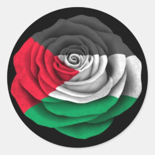Flag der palästinensischen Rose in Schwarz Runder Aufkleber