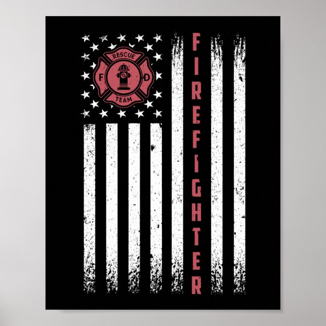 Flag der roten Linie des Feuerwehrmanns Poster (Vorne)