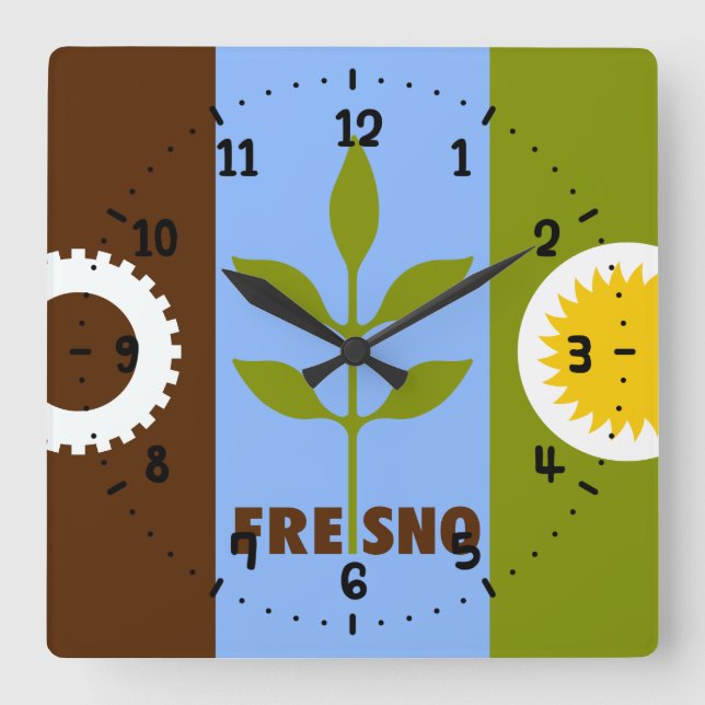 Flag der Stadt Fresno Platz Uhr Mauer (Vorderseite)