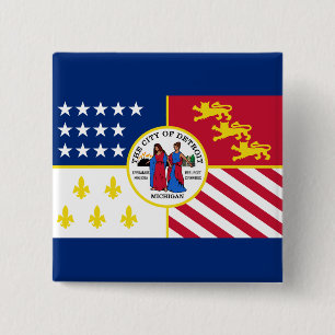 Flag Detroit, Michigan Button
