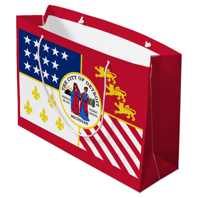 Flag Detroit, Michigan Gift Bag Große Geschenktüte (Rückseite Schrägansicht)