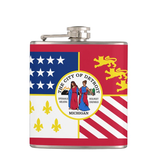 Flag Detroit, Michigan Hip Flask Flachmann (Vorderseite)