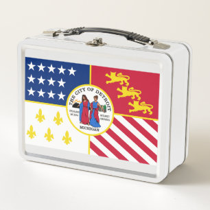 Flag Detroit, Michigan Metal Lunch Box