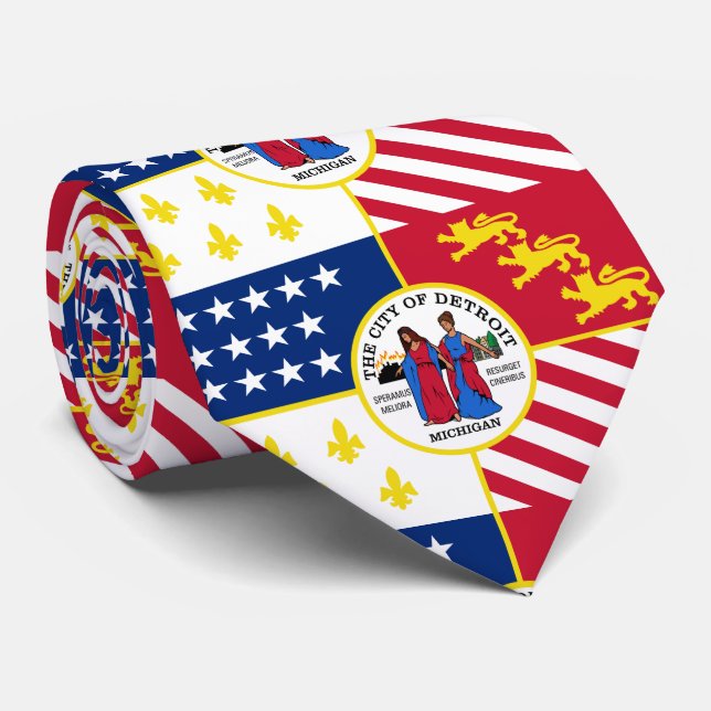 Flag Detroit, Michigan Neck Tie Krawatte (Gerollt)