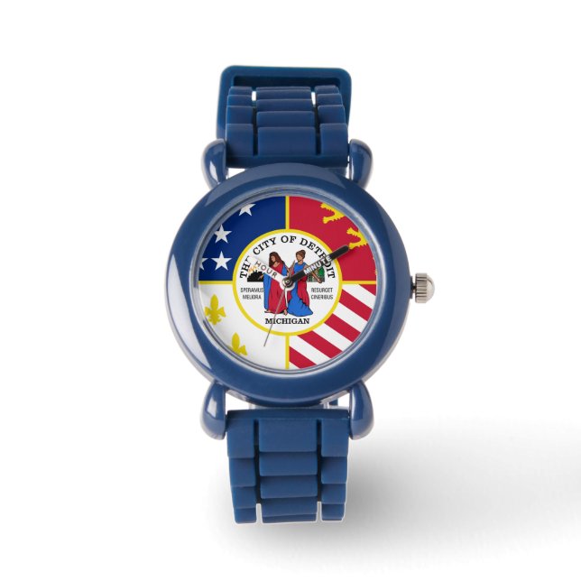 Flag Detroit, Michigan Watch Armbanduhr (Vorderseite)