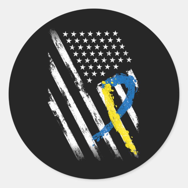 Flag Down Syndrome Awareness Vater Mama Down Syndr Runder Aufkleber (Vorderseite)