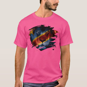 Flag Dr. Kongo und Bild der Afrikanischen Löwen -  T-Shirt
