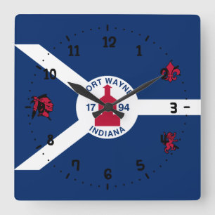 Flag Fort Wayne, Indiana Square Wall Clock Quadratische Wanduhr