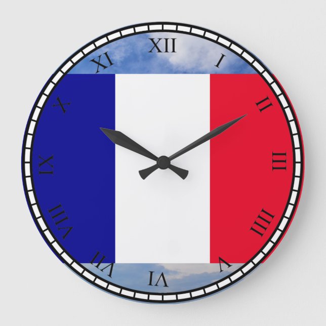 Flag France Black Roman Numbers Round Clock Große Wanduhr (Vorderseite)