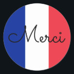 Flag France Colors Merci Runder Aufkleber<br><div class="desc">Merci ...  eine französische Sprache danke Ihnen Nachricht gegen die Farben der französischen Flagge. Sie können den modernen monoline-whimsikkalkalligraphischen Stil ändern,  um Ihre eigene Textnachricht zu erstellen. Probieren Sie einen anderen Schriftart Stil,  Größe und Farbe und personalisieren Sie das Textdesign,  um Ihre eigenen typografischen Aufkleber zu machen.</div>