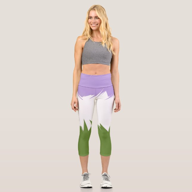 Flag Funky Spiky ZigZag Abstrakt Genderqueer Pride Capri Leggings (Vorderseite)