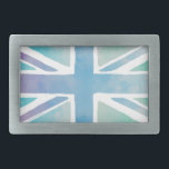Flag für Pastelblau-Wasserfarben-Union Rechteckige Gürtelschnalle<br><div class="desc">Union Jack Fahne in pastellblau und verblasst lila Wasserfarbe.</div>