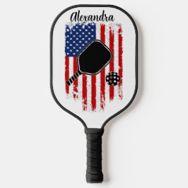 Flag für Stars und Streifen mit bearbeitbarem Name Pickleball Schläger