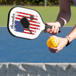 Flag für Stars und Streifen mit bearbeitbarem Name Pickleball Schläger