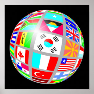 flag globe black poster