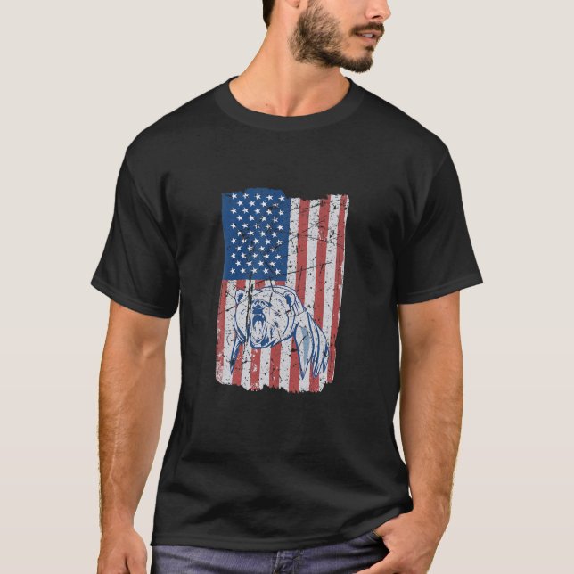 Flag Grizzly Bear USA | Jagd Lover Funny Bear H T-Shirt (Vorderseite)