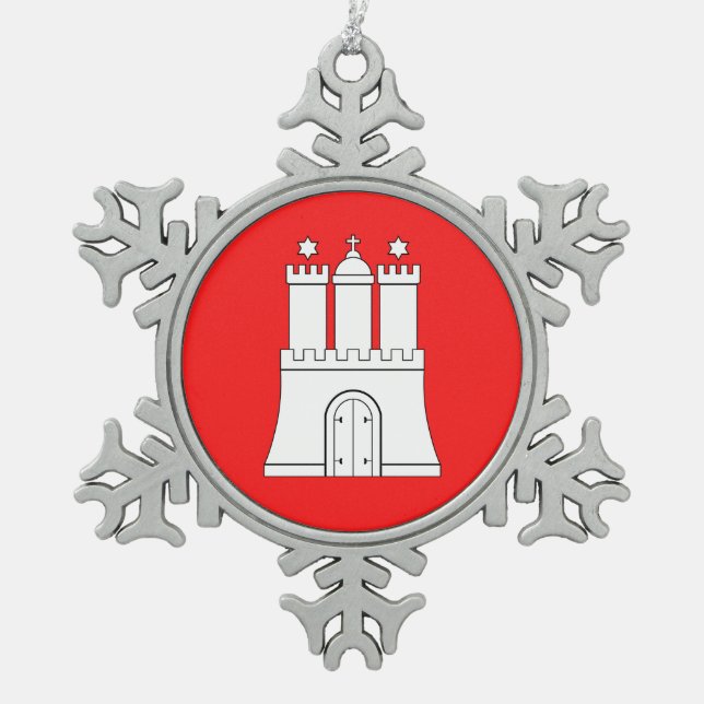 Flag Hamburg Snowflake Pewter Weihnachtsnamen Schneeflocken Zinn-Ornament (Vorderseite)