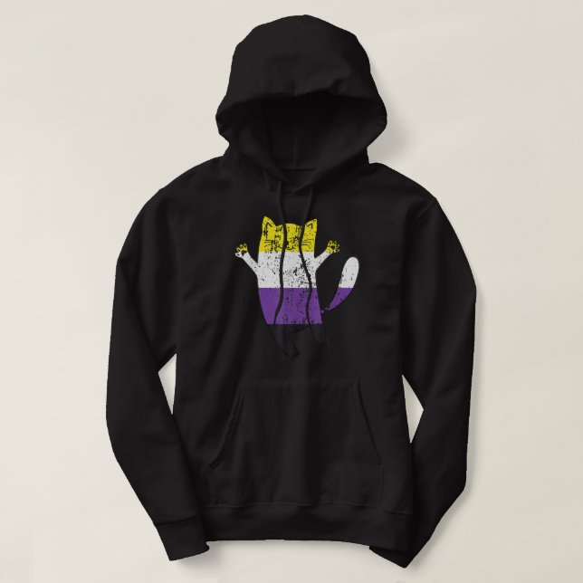 Flag-Happy Cat Non Binary Prilag Cat Hoodie (Design vorne)