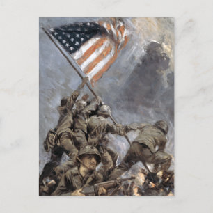 Flag-Heben auf dem Suribachi-Berg, Iwo Jima, 1945 Postkarte