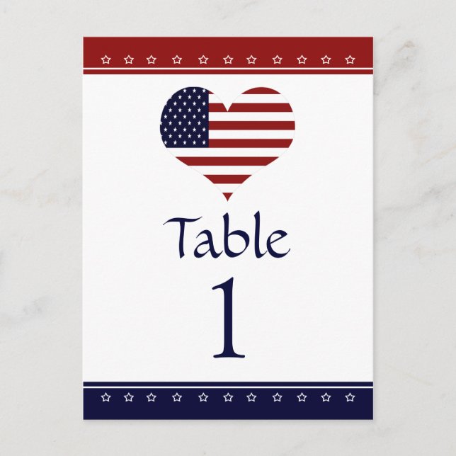 Flag Herz Patriotic Party Tischnummer Cards (Vorderseite)