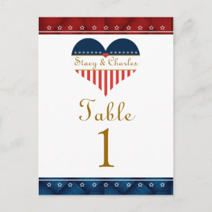 Flag Herz Patriotic Wedding Tischnummer Cards