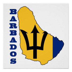 Flag in Map Barbados Poster