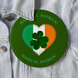Flag Irland Herz mit Kleeblatt St. Patrick Button