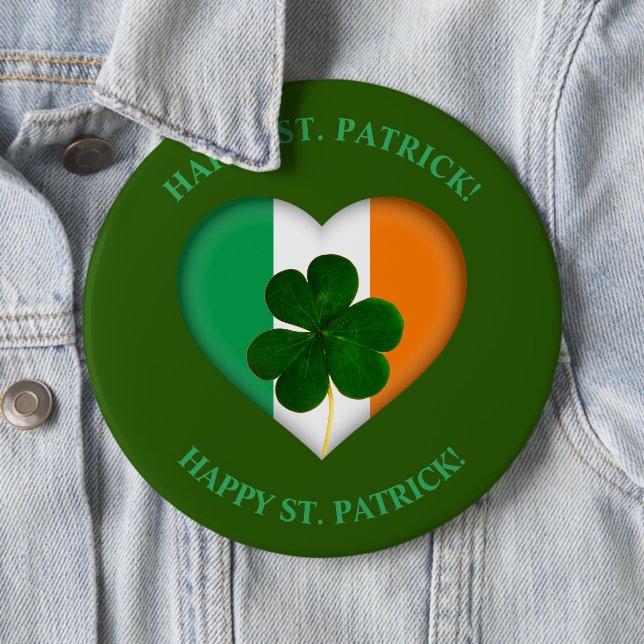 Flag Irland Herz mit Kleeblatt St. Patrick Button (Beispiel)