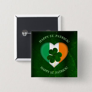 Flag Irland Herz mit Kleeblatt St. Patrick Button