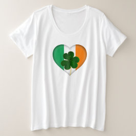Flag Irland Herz mit Kleeblatt St. Patrick Große Größe T-Shirt