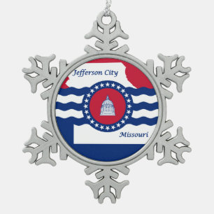 Flag Jefferson City, Missouri Snowflake Pewter Schneeflocken Zinn-Ornament