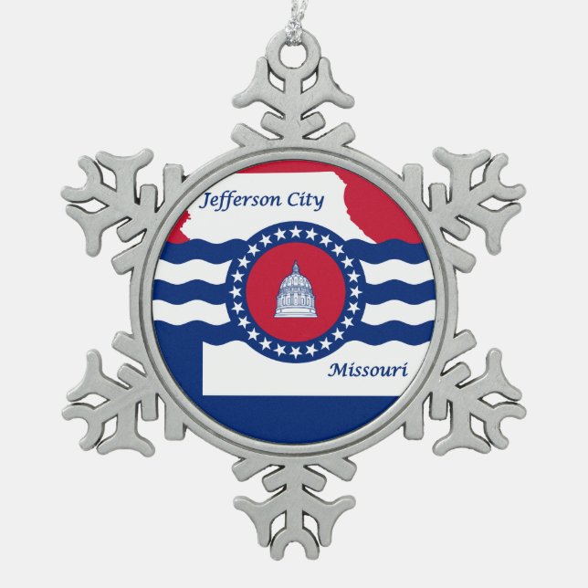 Flag Jefferson City, Missouri Snowflake Pewter Schneeflocken Zinn-Ornament (Vorderseite)