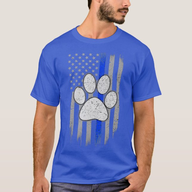 Flag K9 Paw ThBlue Line T-Shirt (Vorderseite)