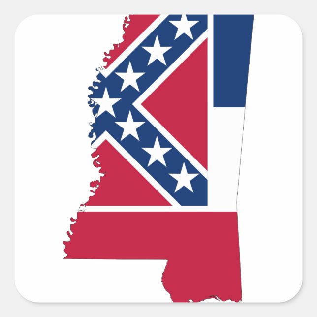Flag-Karte von Mississippi Quadratischer Aufkleber (Vorderseite)