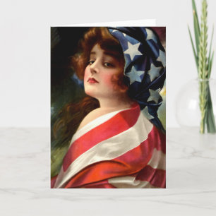 Flag Lady 4. Juli Vintage Patriotische Kunst Karte