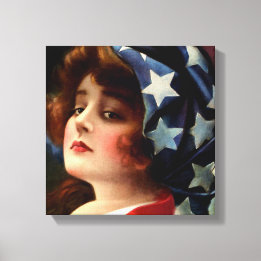 Flag Lady 4. Juli Vintage Patriotische Kunst Leinwanddruck