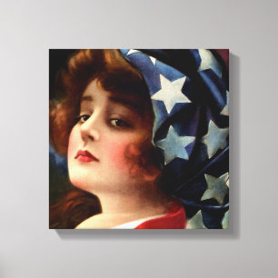 Flag Lady 4. Juli Vintage Patriotische Kunst Leinwanddruck